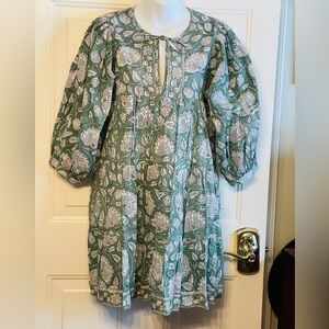 Marea Floral‎ Green women Dress cotton tiered sleeves size XS